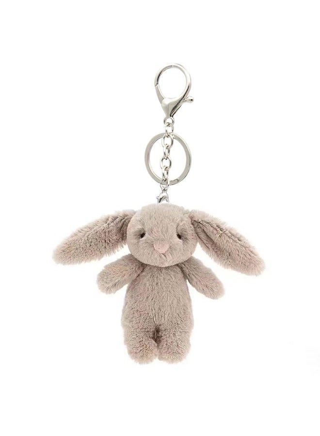 Miokkley Cute Bunny Plush Keychain for Backpack, 3.5" Inch Mini Rabbit Keychain Purse Charm Pendant Gift for Girls Women (Gray Pink) - Image 1