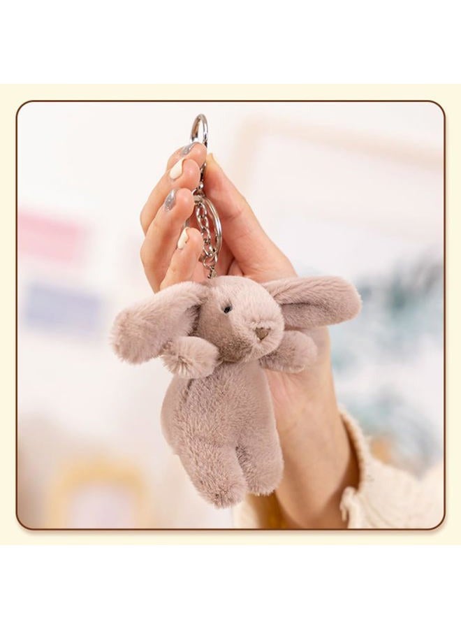 Miokkley Cute Bunny Plush Keychain for Backpack, 3.5" Inch Mini Rabbit Keychain Purse Charm Pendant Gift for Girls Women (Gray Pink) - Image 2