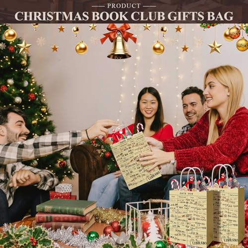 FOGWOWO 36 Pcs Library Card Bags Book Gift Bags Christmas Book Club Gifts,Vintage Library Due Date Card Bags Bulk Book Themed Wrapping Paper with Handles Library Gifts for Book Lover Librarian Wrapping Supplies - Image 5