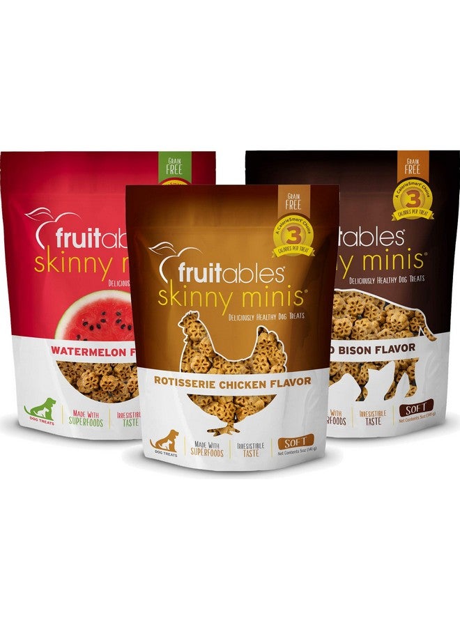 Fruitables Skinny Mini Dog Treats (3 Cal)  Soft Dog Treats Healthy  Dog Training Treats, 5 Oz (Variety Pack Of 3) - Image 1