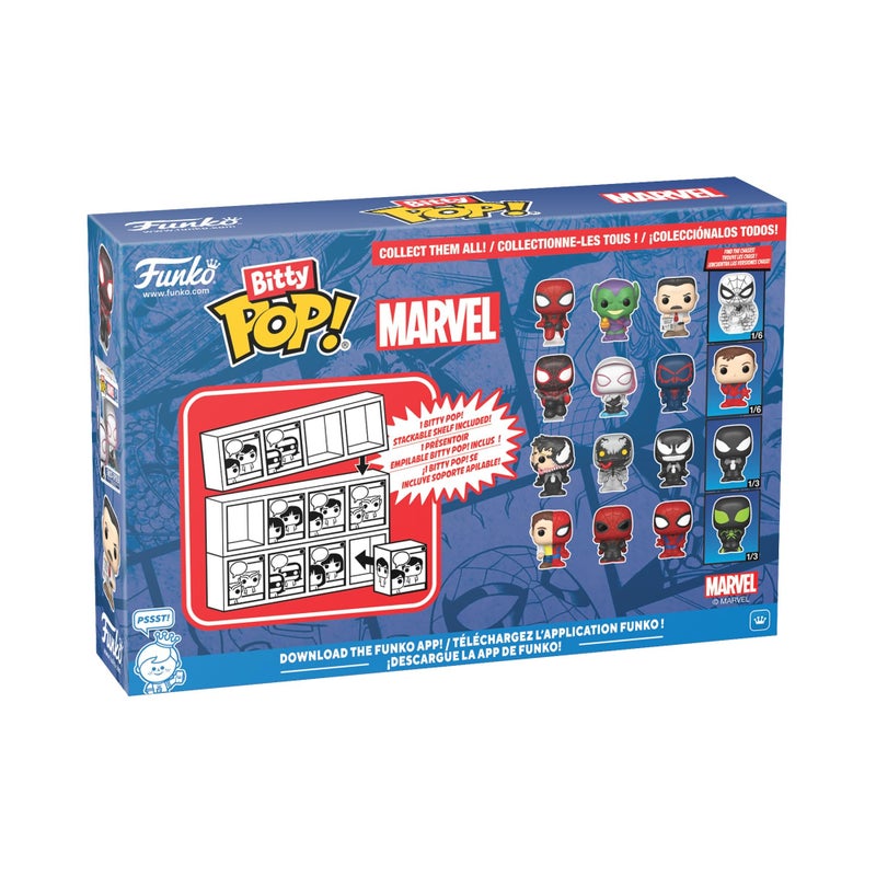 Funko Pop! Bitty: Spider-Man - Miles Morales, Ghost Spider, Spider-Man 2099, and Mystery Chase Figure - 0.9 Inch (2.2 Cm) - Marvel Comics Collectable - Stackable Display Shelf Included - Gift Idea - Image 3