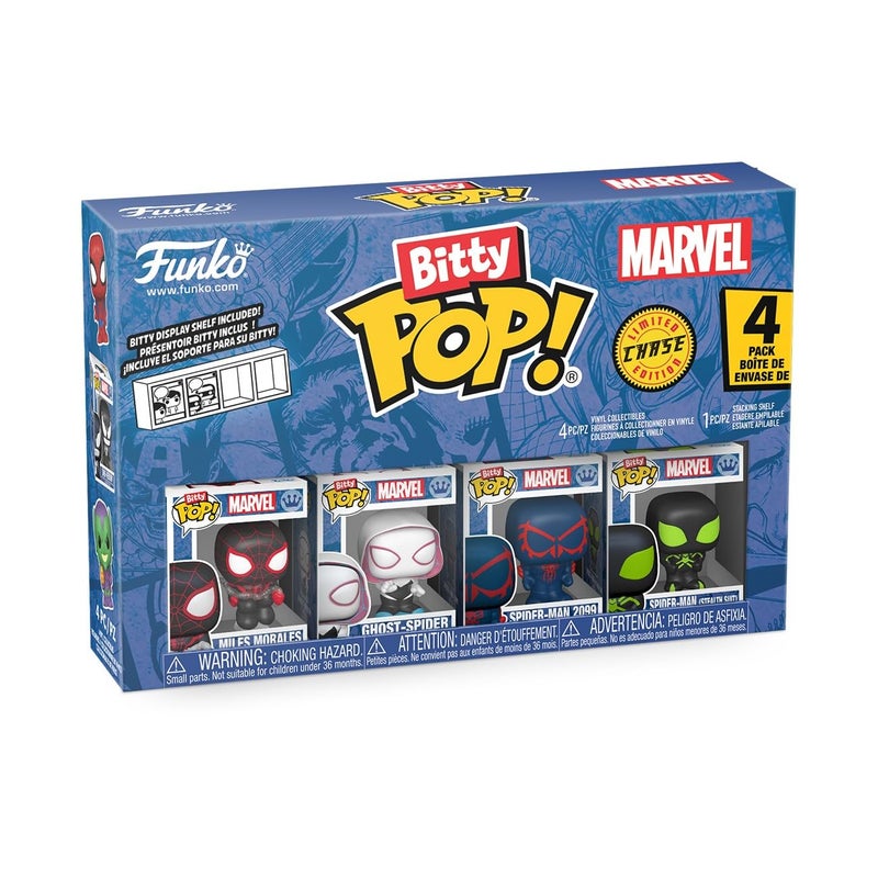 Funko Pop! Bitty: Spider-Man - Miles Morales, Ghost Spider, Spider-Man 2099, and Mystery Chase Figure - 0.9 Inch (2.2 Cm) - Marvel Comics Collectable - Stackable Display Shelf Included - Gift Idea - Image 1