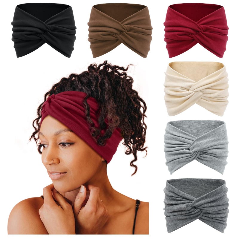 Tobeffect Wide Headbands for Women, 7'' Extra Large Turban Headband Boho Hairband Hair Twisted Knot Accessories, 6 Pack - Image 1