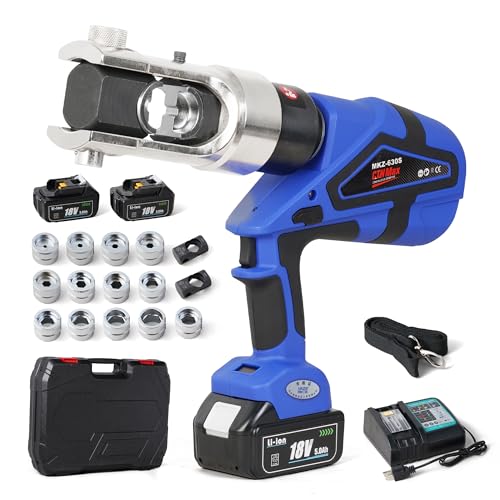 MMNZE Electric Hydraulic Cable Lug Crimper Pliers Rechargeable Crimping Tool Electrical Terminal Cable Wire Fiber Crimper Tool Kit with 15 Dies (MZ-MKZ-630) - Image 1