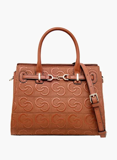 Celeste Women's Monogram Embossed Tote Bag with Handles and Zip Closure