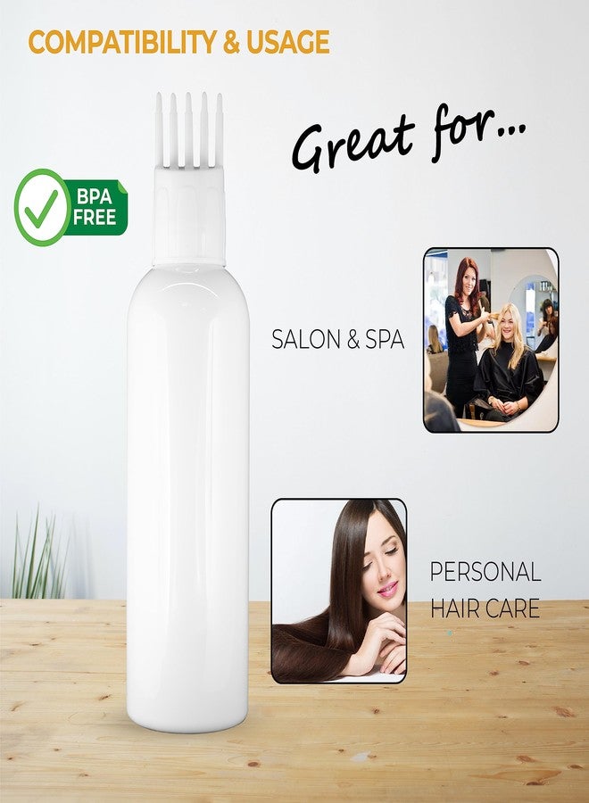 MeeTo Root Comb Applicator Empty Cylindrical Bottle for Hair Oil, Shampoo, Medicine & Dye - White Ounce Bottle With Brush, PC1 - Image 2