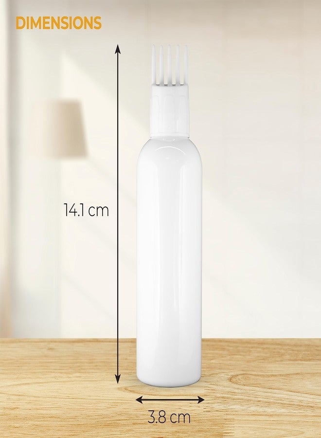MeeTo Root Comb Applicator Empty Cylindrical Bottle for Hair Oil, Shampoo, Medicine & Dye - White Ounce Bottle With Brush, PC1 - Image 3