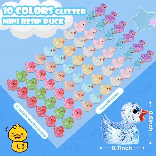 Babelshar 100pcs Mini Colorful Glitter Resin Ducks, Tiny Resin Duck Miniature Animals Bulk, Outdoor Small Plastic Figurines for Miniature Garden Statues Landscape Aquarium Potted Fairy Garden Home Decor - Image 3