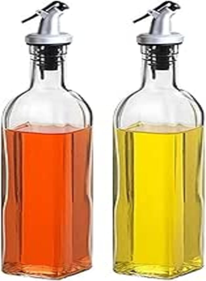 Spaceshoop Maya 2set Pack Glass Oil Bottle 250 ml, glass cruet set Olive Oil Bottle, Leak-proof and Drip-Free Oil Dispenser for BBQ, Grilling, Cooking.