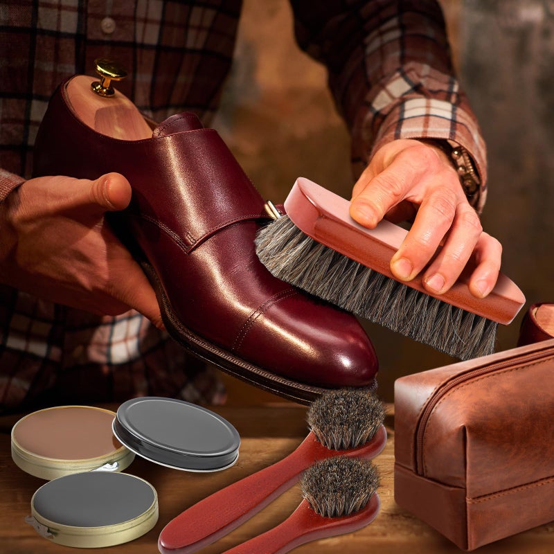 Wovnet 13 Pcs Shoe Polish Kit, Leather Boot Care Kit for Men, Black Shoes Shine Kit for Cleaning with PU Storage Bag(Brown) - Image 5