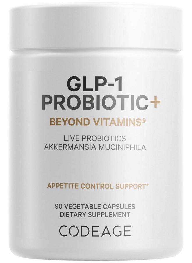 كوديدج Codeage GLP-1 Probiotic+ - مكمل بروبيوتيك حي من أكيرمانسيا، كلوستريديوم، بيفيدوباكتيريوم، شيكوري إنولين بروبيوتيك، بريبايوتيك وبوستبايوتيك - 500 مليون وحدة ضخ، إمداد لمدة 3 أشهر - 90 كبسولة  - Image 1