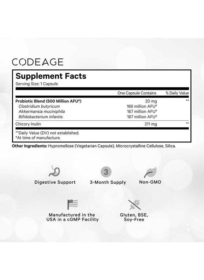 كوديدج Codeage GLP-1 Probiotic+ - مكمل بروبيوتيك حي من أكيرمانسيا، كلوستريديوم، بيفيدوباكتيريوم، شيكوري إنولين بروبيوتيك، بريبايوتيك وبوستبايوتيك - 500 مليون وحدة ضخ، إمداد لمدة 3 أشهر - 90 كبسولة  - Image 2