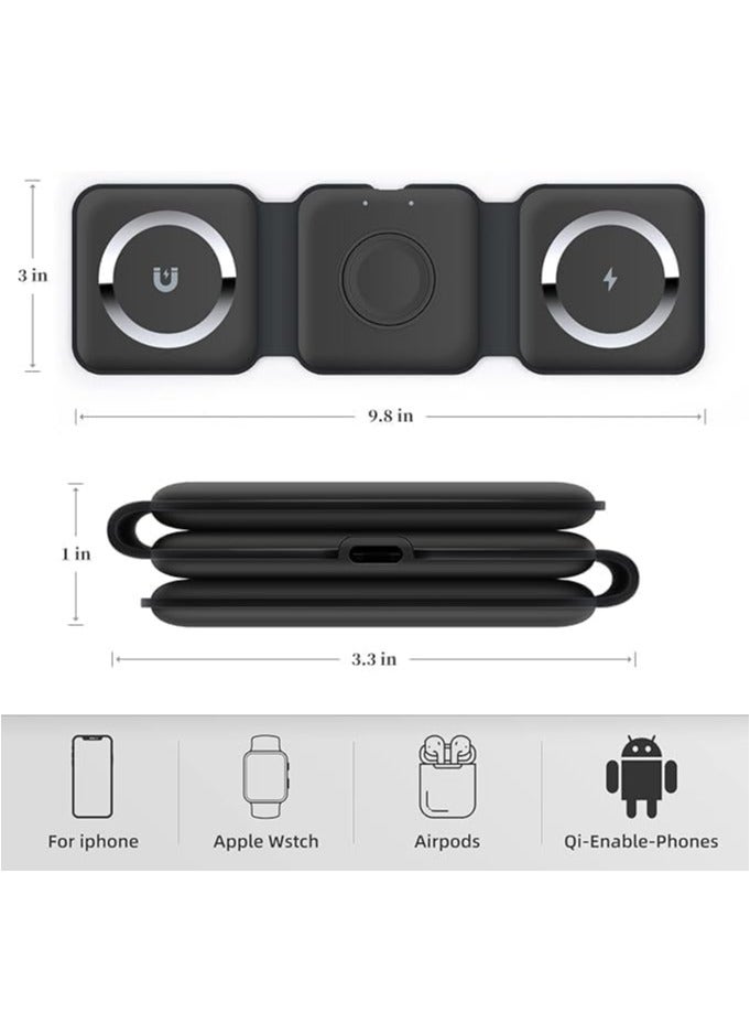 3-in-1 Magnetic Wireless Charger - 15W Mag-Safe Foldable Travel Charging Station for iPhone 16/15/14/13/12, Apple Watch, AirPods  - Image 2