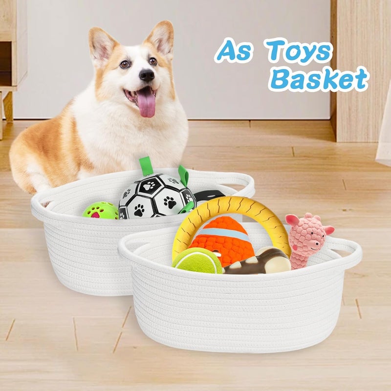 ABenkle Small Woven Basket Mini Cotton Rope Storage Tiny Shelf Oval Decorative Toy Dog Cat Bin for Nursery Empty Gift Basket with Gift Bags and Ribbon  White - Image 2