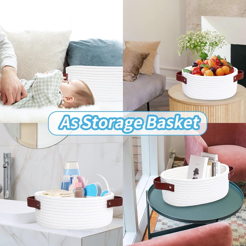 ABenkle Small Woven Basket Mini Cotton Rope Storage Tiny Shelf Oval Decorative Toy Dog Cat Bin for Nursery Empty Gift Basket with Gift Bags and Ribbon  White - Image 5