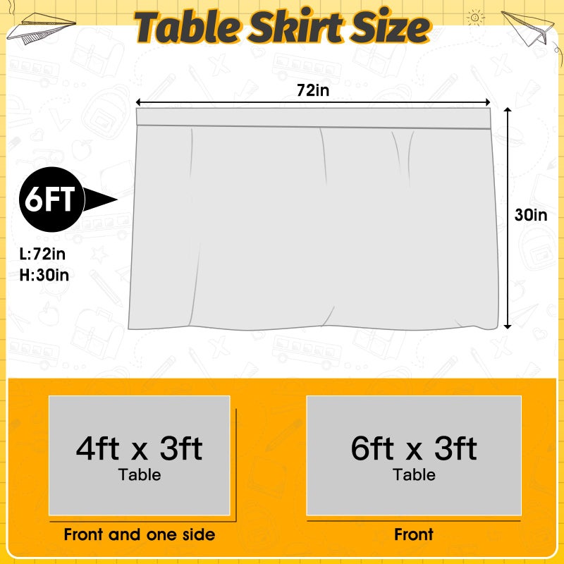 AKAIXI 6FT Black and White Composition Table Skirt Teacher Desk Curtain Skirts for Classroom Decorations Rectangle Table Cover Skirt for Back to School Party Supplies Kindergarten Office Bookcase Cabinet - Image 2