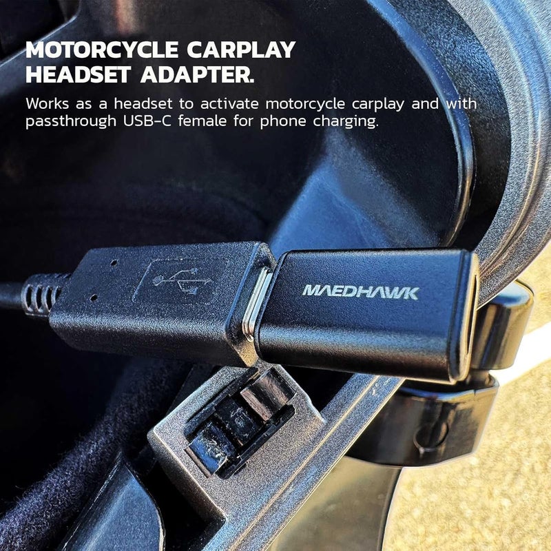 MaedHawk Bypass 2.0 Motorcycle CarPlay Bluetooth Headset Adapter with Passthrough USB-C Charging Port - Image 2
