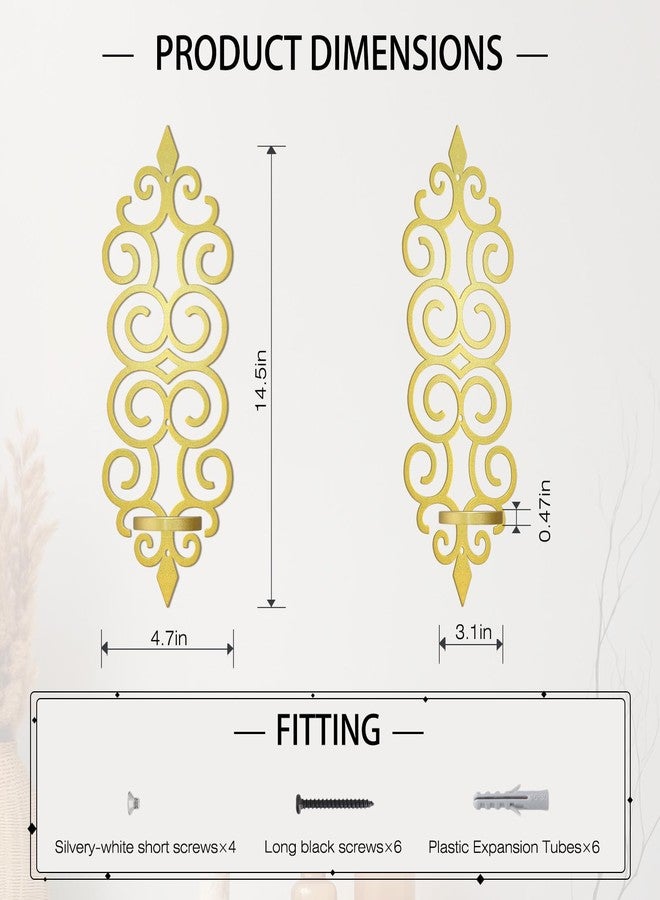 OYEFLY DIY Metal Candle Sconces Wall Decor, Wall Mounted Candle Holder (Gold) - Image 2