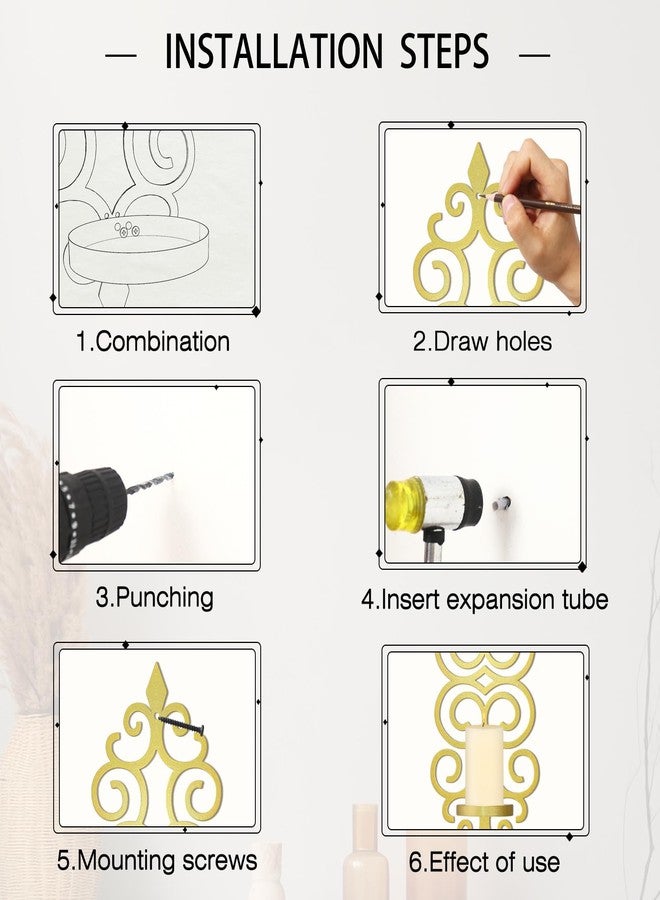 OYEFLY DIY Metal Candle Sconces Wall Decor, Wall Mounted Candle Holder (Gold) - Image 3