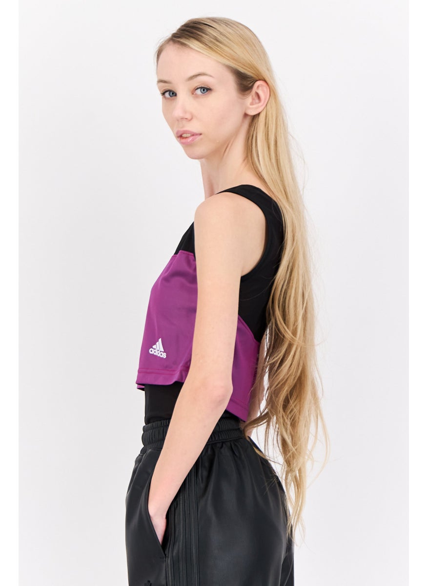 Adidas Women Two-Tone Sleeveless Bodysuit, Black  - Image 2