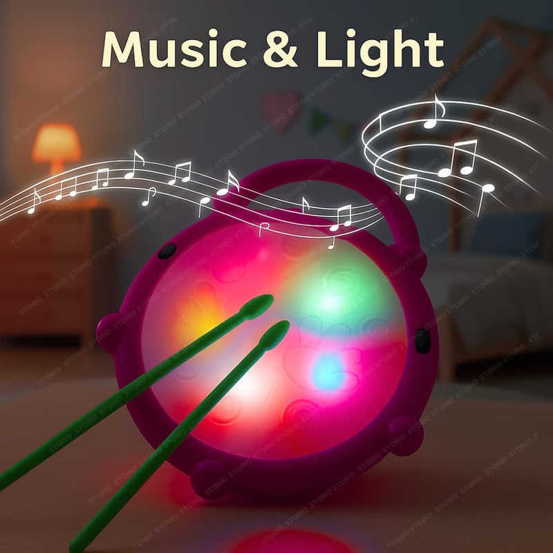 Storio Flash Drum Toy for Kids with 2 Mallets | Battery Operated Musical Learning with 3D Lights & Sounds | Educational Toy for 2-6 Year Old Boys & Girls | Multicolor Toddler Drum Set - Spiderman - Image 2