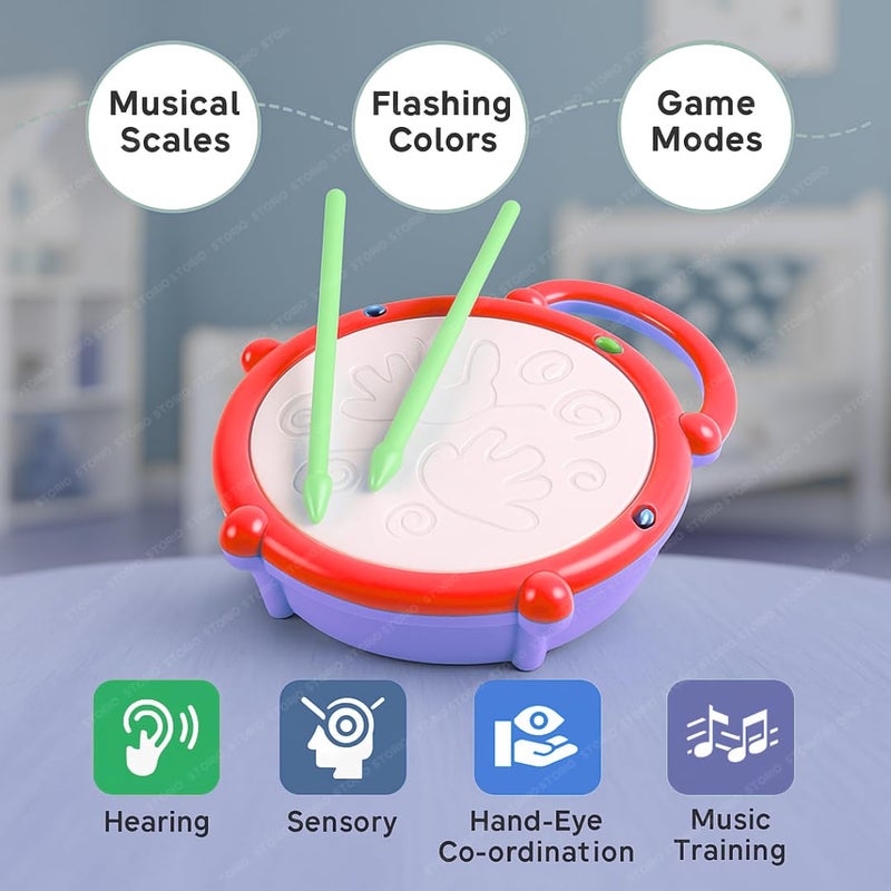 Storio Flash Drum Toy for Kids with 2 Mallets | Battery Operated Musical Learning with 3D Lights & Sounds | Educational Toy for 2-6 Year Old Boys & Girls | Multicolor Toddler Drum Set - Spiderman - Image 4