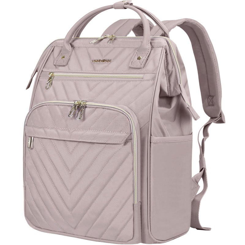 VANKEAN 17 Inch Laptop Backpack for Women Fashion Computer Work Bag Large Capacity Waterproof Backpack College Daypack Business Travel Backpack Light Dusty Pink - Image 2