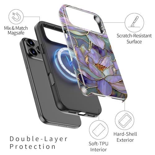 Goodon for iPhone 17 Pro Case Cute - Wireless Charging Compatible - Dual-Layer Hard Shell + Silicone Cover - Protective Phone Case with Trendy Designs for Women - Abstract Lotus - Image 2