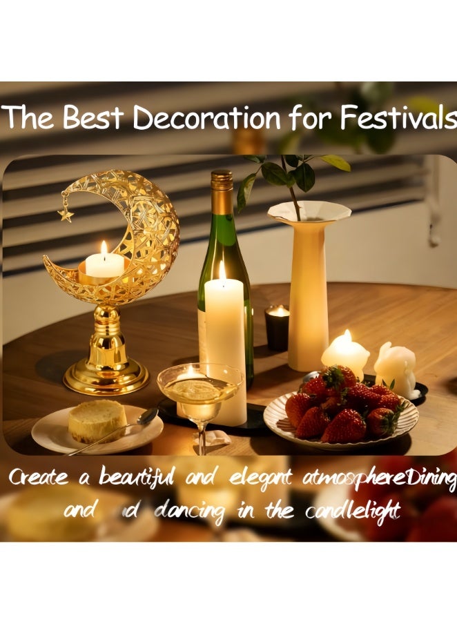 Tea Light Holder, Moon Ramadan Decorative Candle Holder, Moon Shape Gold Lantern Table Decoration Tea Light Holder, Metal for Ramadan, Wedding, Living Room, Modern Golden Decoration (ZYZT-07A) - Image 2