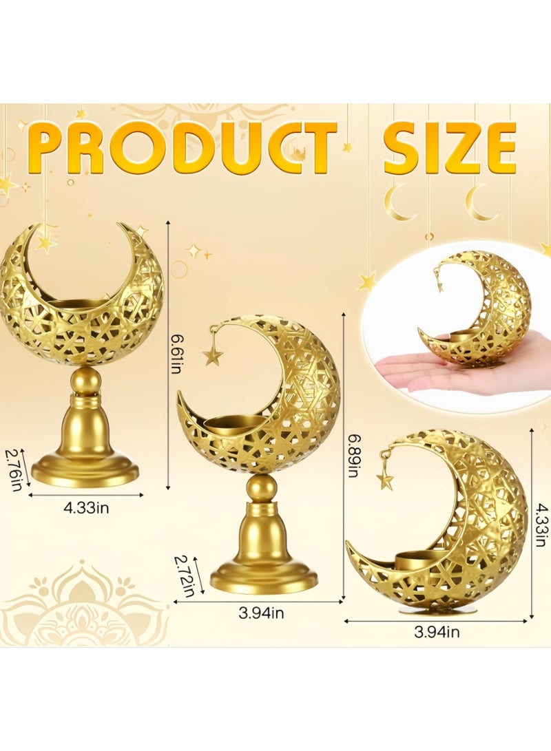 Tea Light Holder, Moon Ramadan Decorative Candle Holder, Moon Shape Gold Lantern Table Decoration Tea Light Holder, Metal for Ramadan, Wedding, Living Room, Modern Golden Decoration (ZYZT-07A) - Image 3