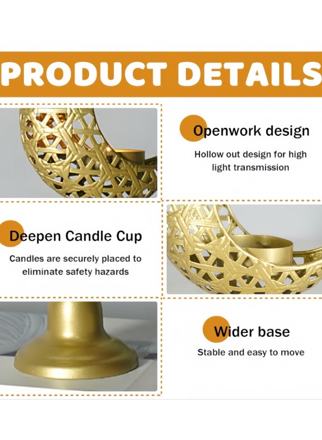 Tea Light Holder, Moon Ramadan Decorative Candle Holder, Moon Shape Gold Lantern Table Decoration Tea Light Holder, Metal for Ramadan, Wedding, Living Room, Modern Golden Decoration (ZYZT-07A) - Image 4