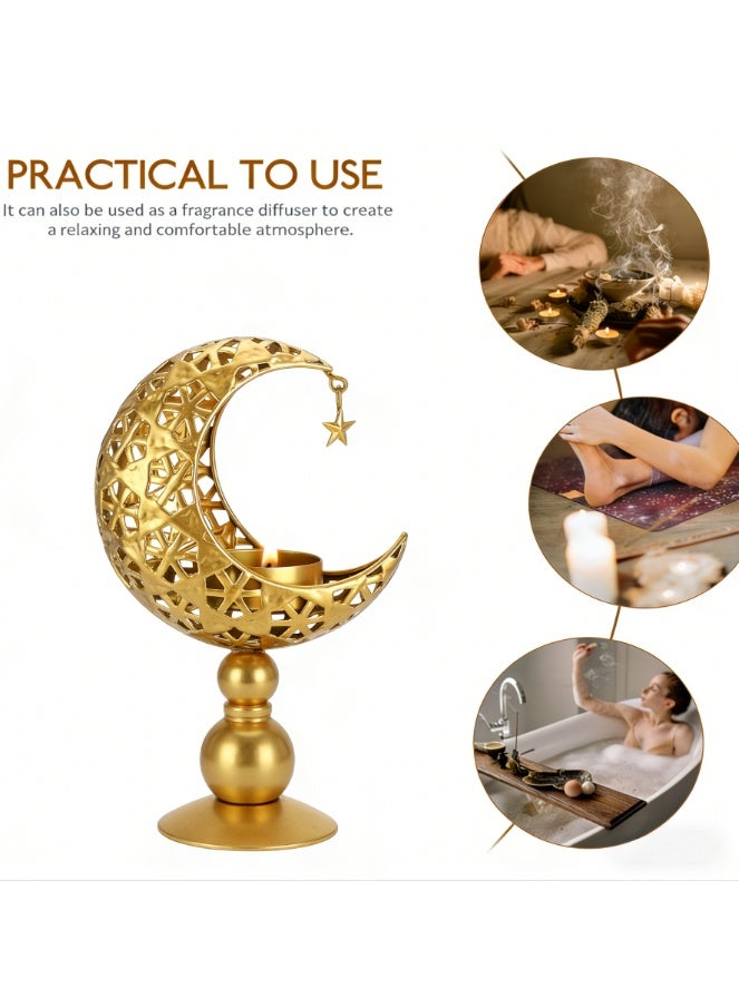 Tea Light Holder, Moon Ramadan Decorative Candle Holder, Moon Shape Gold Lantern Table Decoration Tea Light Holder, Metal for Ramadan, Wedding, Living Room, Modern Golden Decoration (ZYZT-07A) - Image 5