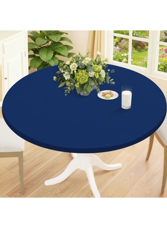 Smiry Round Spandex Tablecloth, Elastic Fitted Washable Tablecloths for 36"-44" Tables, Waterpoof Stretch Picnic Table Cover for Dining, Indoor and Outdoor, Navy - Image 1