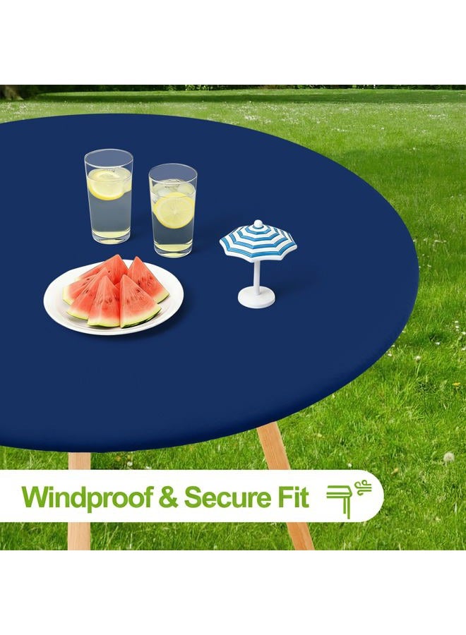 Smiry Round Spandex Tablecloth, Elastic Fitted Washable Tablecloths for 36"-44" Tables, Waterpoof Stretch Picnic Table Cover for Dining, Indoor and Outdoor, Navy - Image 3