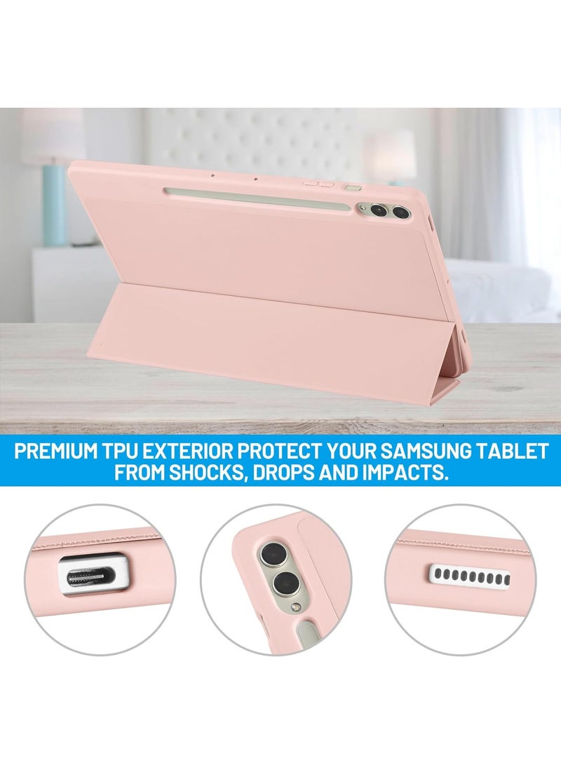 MIGOFAST Samsung Galaxy Tab S11 11-inch (2025) SM-X730/X736B Tablet Case with Auto Wake/Sleep, Tri-fold Leather Soft TPU Honeycomb Texture Back Cover with Pen Holder Pink - Image 3