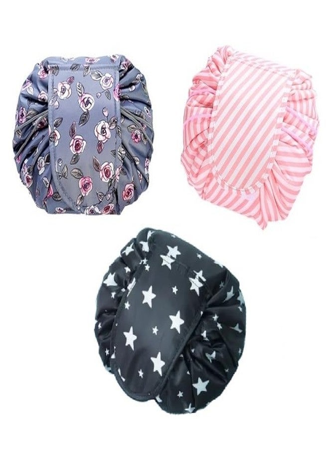 ERHETUS Portable Lazy Cosmetic Bag with Drawstrings | Convenient & Waterproof Makeup Pouch for Women | Toiletry Bags for Girls | Large Capacity Storage Pouches - Pack of 1 (Assorted Color) - Image 1