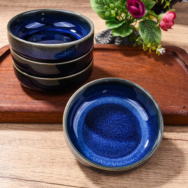 Cerficer Blue Porcelain Sauce Bowls Sushi Dishes Sauce Cups Set of 4 for Soy Seasoning Spice 35 Inches Small Asian Snack Dish - Image 3