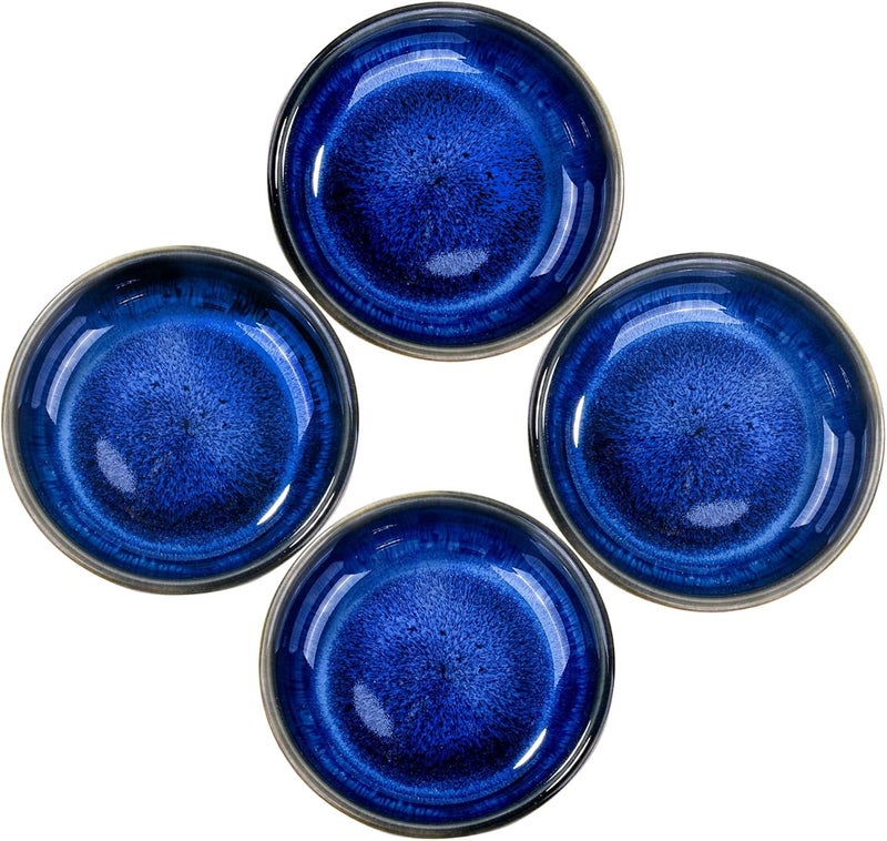 Cerficer Blue Porcelain Sauce Bowls Sushi Dishes Sauce Cups Set of 4 for Soy Seasoning Spice 35 Inches Small Asian Snack Dish - Image 1