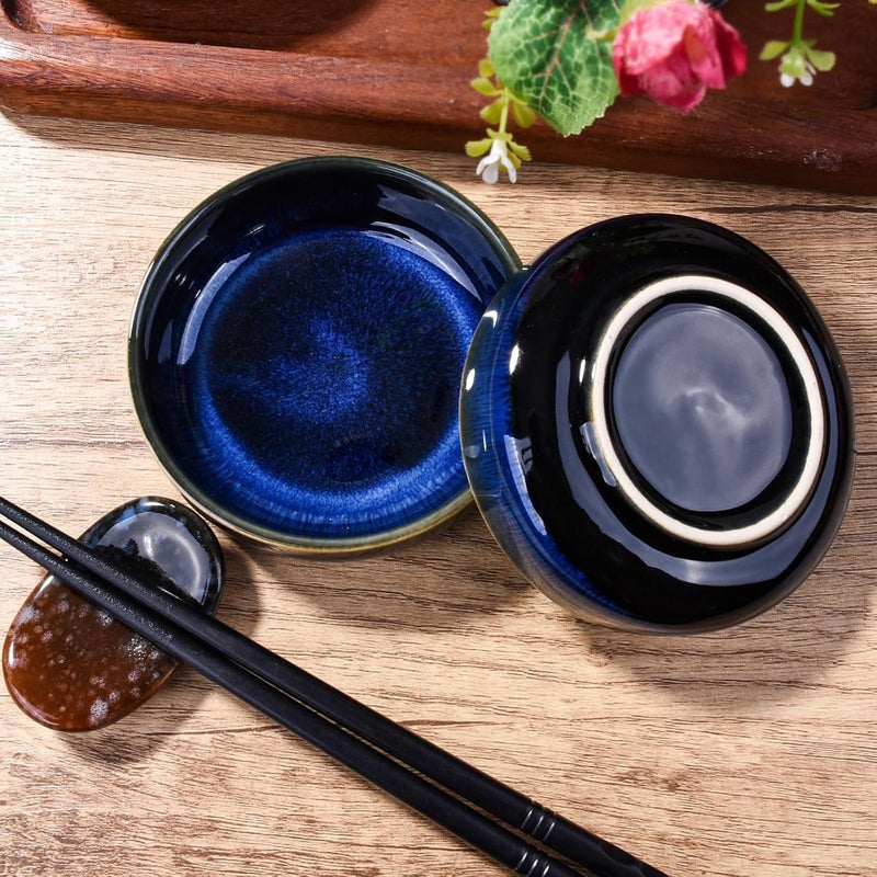Cerficer Blue Porcelain Sauce Bowls Sushi Dishes Sauce Cups Set of 4 for Soy Seasoning Spice 35 Inches Small Asian Snack Dish - Image 4