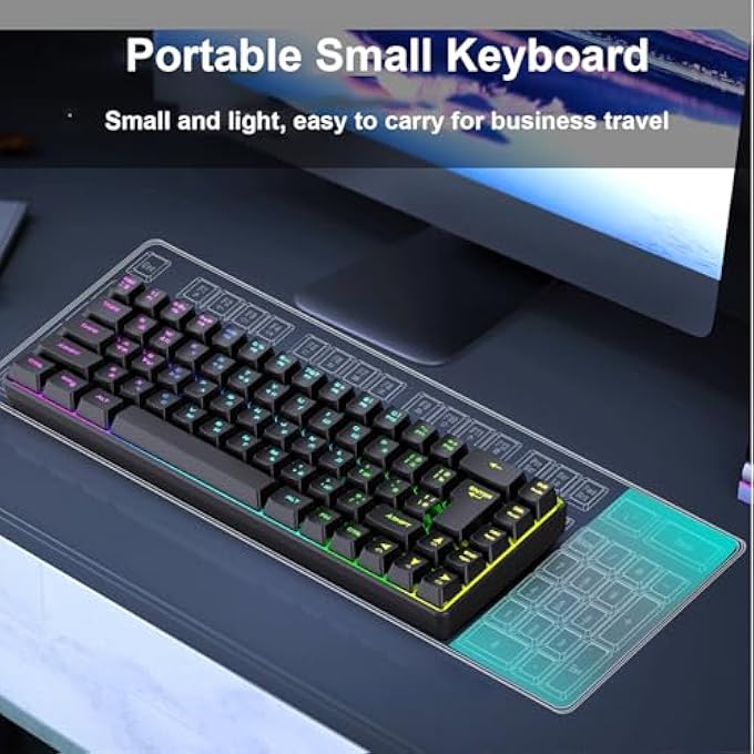 rayihni MECHANICAL GAMING KEYBOARD, 68 KEYS RUSSIAN ENGLISH DUAL LANGUAGE KEYBOARD BUILT IN LIGHT EFFECTS, RGB BACKLIT HOT SWAPPABLE MECHANICAL KEYBOARD FOR COMPUTER PC TABLET (BLACK) - Image 3