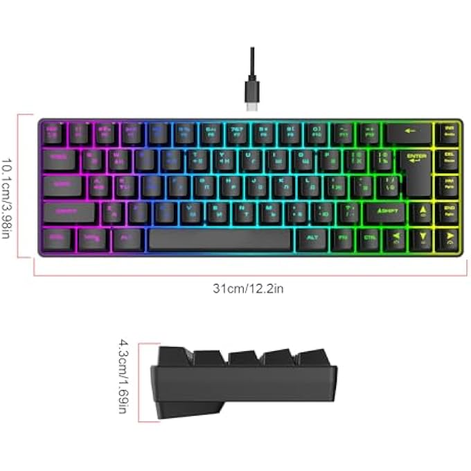 rayihni MECHANICAL GAMING KEYBOARD, 68 KEYS RUSSIAN ENGLISH DUAL LANGUAGE KEYBOARD BUILT IN LIGHT EFFECTS, RGB BACKLIT HOT SWAPPABLE MECHANICAL KEYBOARD FOR COMPUTER PC TABLET (BLACK) - Image 2