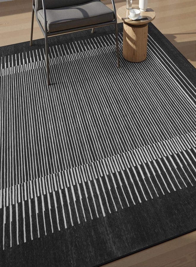 Wonnitar Washable Striped 5x7 Washable Area Rug, Non-Slip Black Berber Stripe Rugs for Living Room, Low Pile Minimalist Floor Carpet Rugs for Bedroom Dining Room Home Office (Black,5' x 7') - Image 3