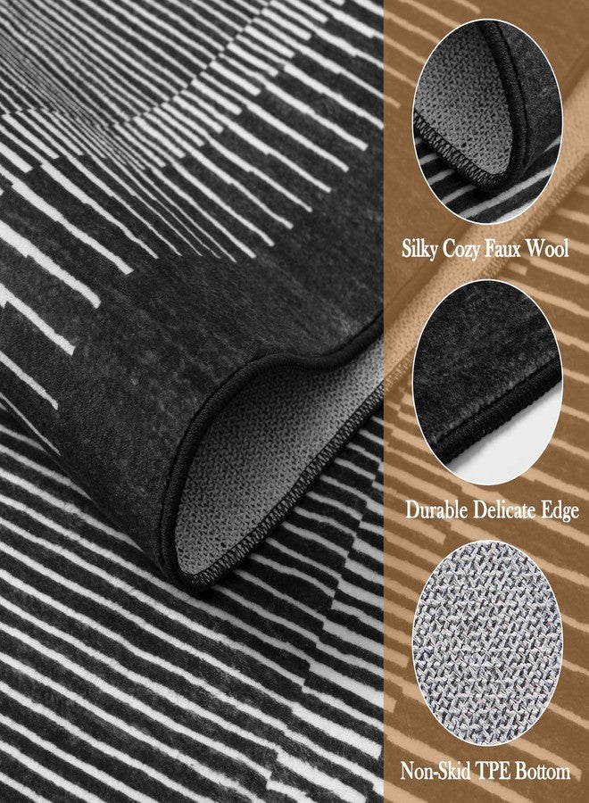 Wonnitar Washable Striped 5x7 Washable Area Rug, Non-Slip Black Berber Stripe Rugs for Living Room, Low Pile Minimalist Floor Carpet Rugs for Bedroom Dining Room Home Office (Black,5' x 7') - Image 4