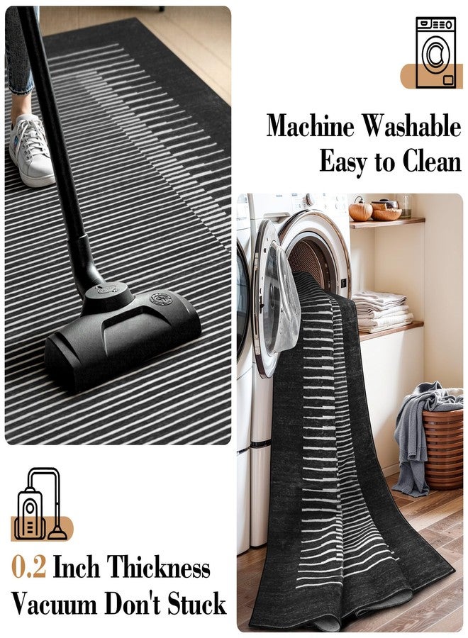 Wonnitar Washable Striped 5x7 Washable Area Rug, Non-Slip Black Berber Stripe Rugs for Living Room, Low Pile Minimalist Floor Carpet Rugs for Bedroom Dining Room Home Office (Black,5' x 7') - Image 5
