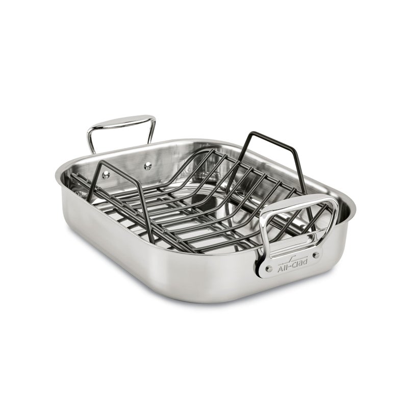 All-Clad AllClad Specialty Stainless Steel Roaster with Nonstick Rack 11x14 Inch Oven Broiler Safe 600F Roaster Pan Pots and Pans Bakeware Silver 