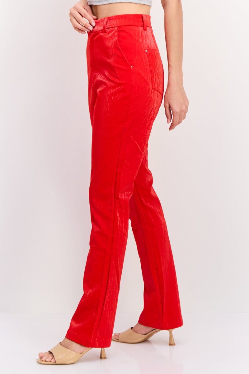 Labelrail x Eva Apio Women Regular Fit Leather Slim Leg Pants, Red - Image 2