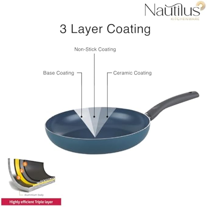 Nautilus Kitchenware Frypan 20Cm Press Aluminium Coating Frying Pan Pfoa Free Dishwasher Safe Skillet Handle Cookware  Blue - Image 5