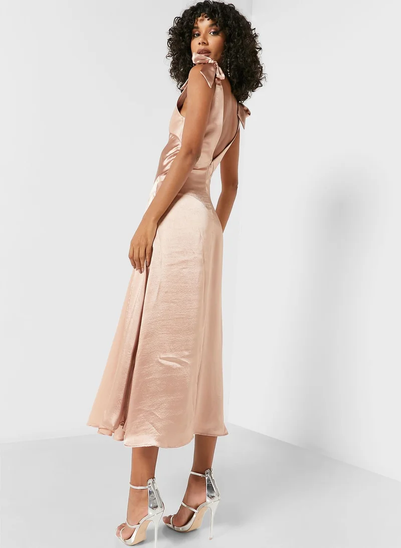 strapless open back dress Final Sale Plus Size Shimmer One Shoulder Midi Dress with Bottom Ruffl   Chic And Curvy