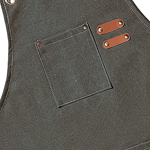 AFUN Chef Aprons for Men Women with Large Pockets, Cotton Canvas Cross Back Heavy Duty Adjustable Work Apron, Size M to XXL (Greygreen) - Image 4