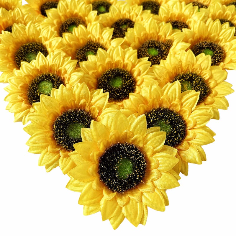 Ukeler 50pcs 35 Artificial Sunflower Heads Bulk Yellow Sunflower Artificial Flowers Faux Silk Sunflower Decoration for Baby Shower Home Christmas Tree Wedding Birthday Party Garden Decor